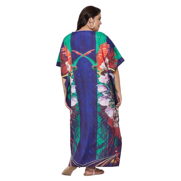 Gypsie Blu Kimono Sleeves V-Neck Maxi Dress Comfy Moo Moos Beachwear Kaftan - Picture 9 of 10